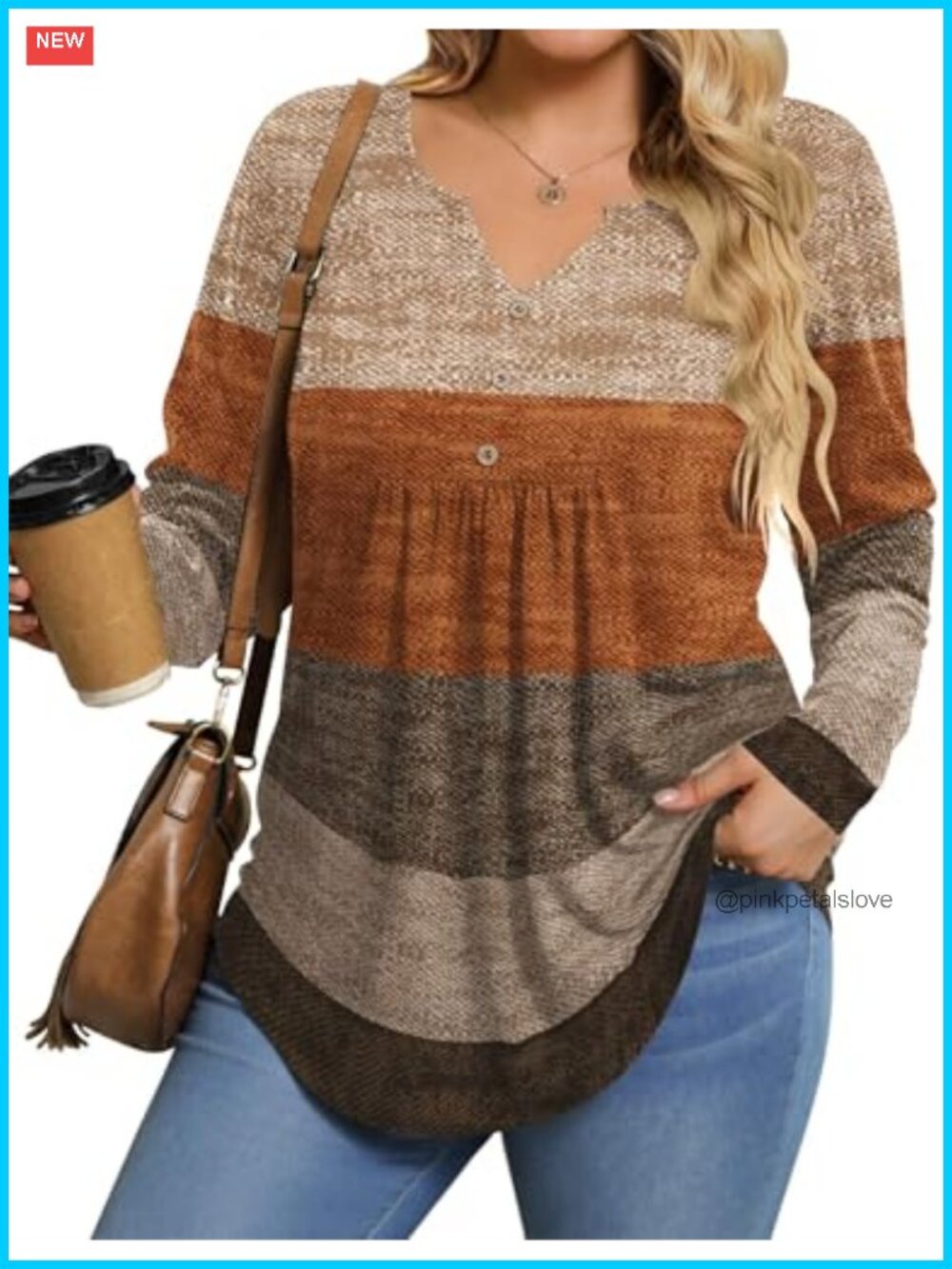 Womens Plus Size Long Sleeve Tunic Top V Neck Button Up Fall Shirt